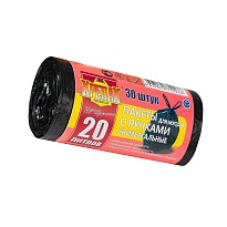 Мешки для мусора 20 л, с ручками, черные, в рулоне 30 шт., ПНД, 10 мкм, 550х440 мм, Крепак, 4607075710276 в Усть-Каменогорске