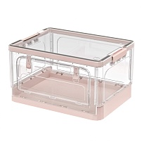 Ящик пластиковый складной прозрачный коричневый, дно розовое,490х360х280 мм, с колесиками в Усть-Каменогорске