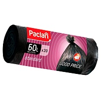 Мешки для мусора 60 л, черные, в рулоне 20 шт., ПНД, 7,4 мкм, 720х600 мм, PACLAN, 600820 в Усть-Каменогорске