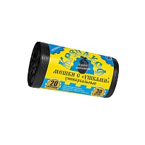 Мешки для мусора 20 л, с ушками, черные, в рулоне 30 шт., ПНД, 10 мкм, 550х440 мм, Крепакоф, 4607075710405 в Усть-Каменогорске