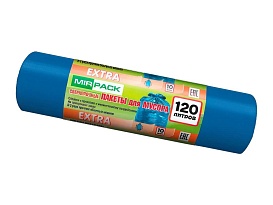 Мешки для мусора 120 л, синие, в рулоне 10 шт., ПНД, 14 мкм, 1100х700 мм, EXTRA, ex1201802 в Усть-Каменогорске