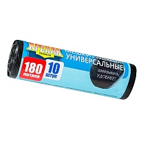Мешки для мусора 180 л, с ушками, черные, в рулоне 10 шт., ПНД, 20 мкм, 1150х800 мм, Крепак, 4607075710498 в Усть-Каменогорске