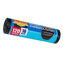 Мешки для мусора 120 л, с ушками, черные, в рулоне 10 шт., ПНД, 15 мкм, 1100х700 мм, Крепак, 4607075710474 в Усть-Каменогорске