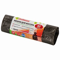 Мешки для мусора 60 л, черные, в рулоне 20 шт., ПНД, 5 мкм, 650х570 мм, Любаша, 605331 в Усть-Каменогорске