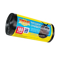 Мешки для мусора 180 л, черные, в рулоне 30 шт., ПНД, 20 мкм, 1150х800 мм, Крепак, 4607075710139 в Усть-Каменогорске
