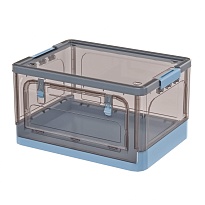 Ящик пластиковый складной прозрачный коричневый, дно синее,490х360х280 мм, с колесиками в Усть-Каменогорске