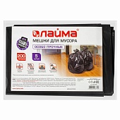 Мешки для мусора 200 л, черные, в пачке 5 шт., ПВД, 50 мкм, 1300х900 мм, LAIMA, 601393