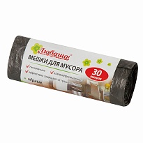 Мешки для мусора 30 л, черные, в рулоне 20 шт., ПНД, 5 мкм, 550х470 мм, Любаша эконом, 605329 в Усть-Каменогорске