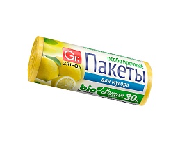 Мешки для мусора 30 л, ароматизированные, Лимон, желтые, в рулоне 20 шт., ПНД, 9 мкм, 560х530 мм, GRIFON Aroma, 101-020 Li в Усть-Каменогорске