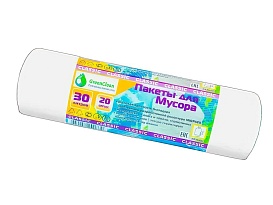 Мешки для мусора 30 л, белые, в рулоне 20 шт., ПНД, 7 мкм, 600х500 мм, MIRPACK Classik, 302042 в Усть-Каменогорске