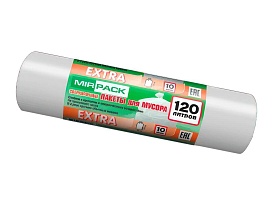 Мешки для мусора 120 л, белые, в рулоне 10 шт., ПНД, 14 мкм, 1100х700 мм, EXTRA, ex1201803 в Усть-Каменогорске