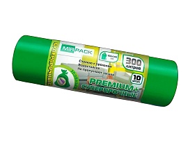 Мешки для мусора 300 л, зеленые, в рулоне 10 шт., ПВД 70 мкм, 1400х1000 мм, PREMIUM+, 300101601 в Усть-Каменогорске