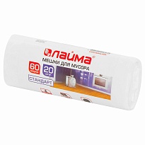 Мешки для мусора 60 л, белые, в рулоне 20 шт., ПНД, 7 мкм, 680х580 мм, LAIMA, 605539 в Усть-Каменогорске