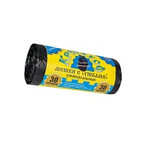 Мешки для мусора 30 л, с ушками, черные, в рулоне 30 шт., ПНД, 8 мкм, 580х460 мм, Крепакоф, 4607075710412 в Усть-Каменогорске