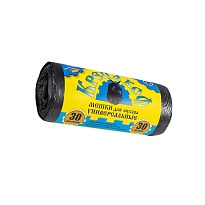 Мешки для мусора 30 л, с ушками, черные, в рулоне 30 шт., ПНД, 8 мкм, 580х460 мм, Крепакоф, 4607075710238 в Усть-Каменогорске