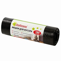 Мешки для мусора 180 л, черные, в рулоне 10 шт., ПВД, 24 мкм, 1060х800 мм, Любаша, 605336 в Усть-Каменогорске